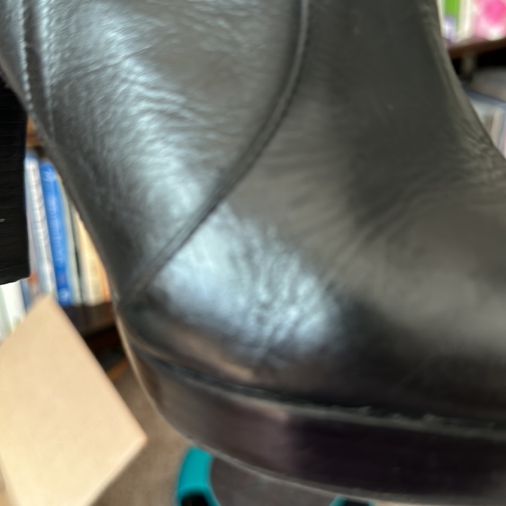 Banana Republic Sophie Black Leather High Heel Booties w/Braided Buckle Strap - Picture 4 of 13